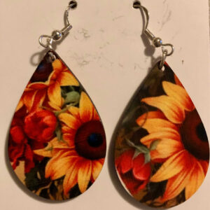 Ear Ring with sun flower and red rose print design